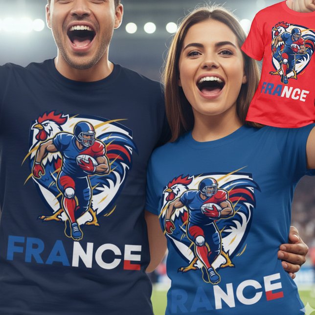 Frankrike Nationell Gridiron Fotboll Dynamisk Tupp T Shirt (Use Personalized to change color/font.
Choose a color that matches the background color of shirt)