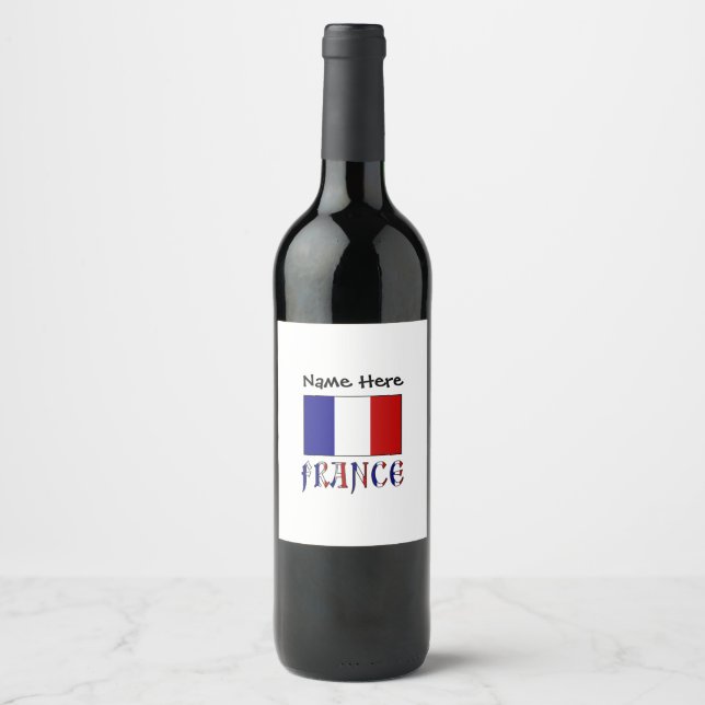 Frankrike och fransk flagga med ditt namn vinflaska etikett (Framsida)