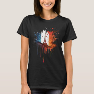 Frankrike Paris Abstrakt Fläck Fransk Flagga Eiffe T Shirt