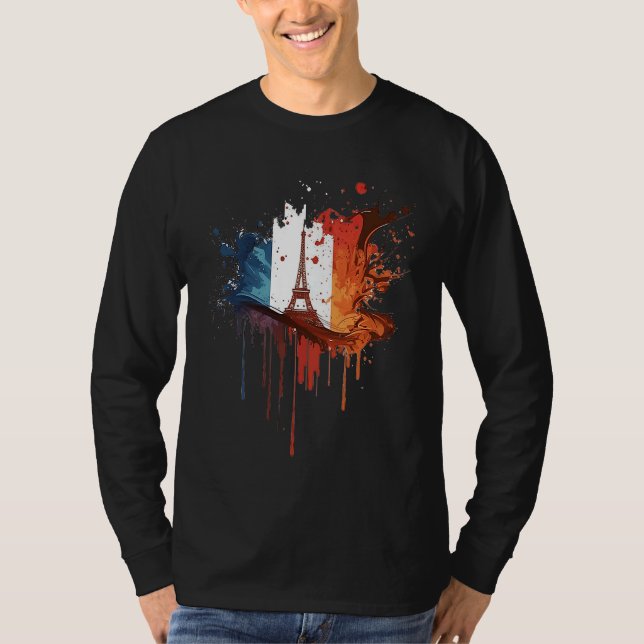 Frankrike Paris Abstrakt Fläck Fransk Flagga Eiffe T Shirt (Framsida)