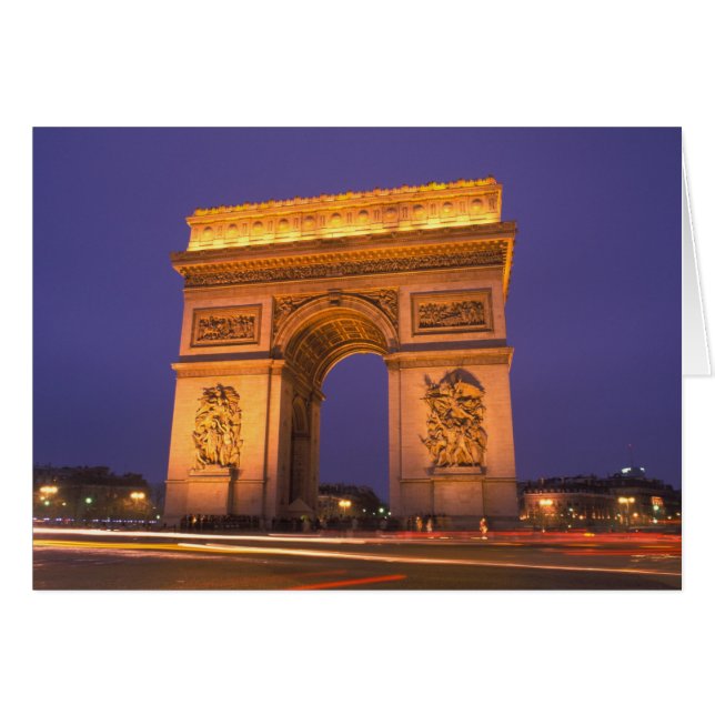 Frankrike, Paris, Arc de Triomphe i skymningen. Hälsningskort (Framsidan Horizontal)