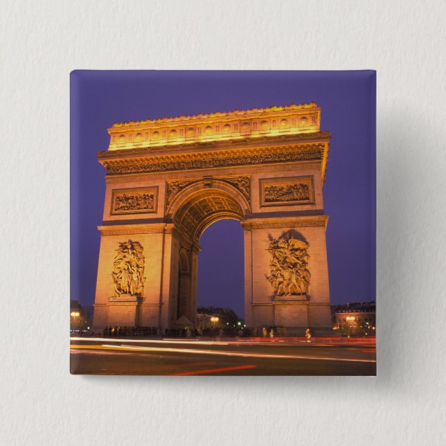 Frankrike, Paris, Arc de Triomphe i skymningen. Knapp (Framsida)