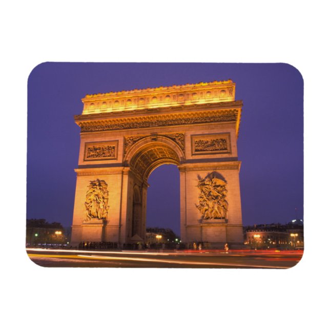 Frankrike, Paris, Arc de Triomphe i skymningen. Magnet (Horisontell)