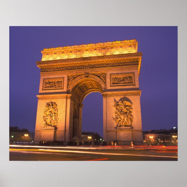 Frankrike, Paris, Arc de Triomphe vid dusk. Poster (Framsidan)