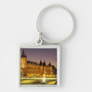 Frankrike, Paris, Conciergerie och floden Seine vi Fyrkantig Silverfärgad Nyckelring