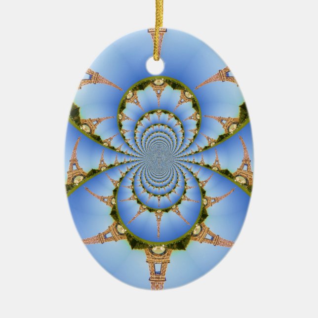 Frankrike Paris Eiffel Torn Kaleidoscope Blue Loel Julgransprydnad Keramik (Framsidan)