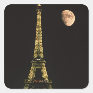 Frankrike, Paris. Eiffeltornet på natten med Fyrkantigt Klistermärke