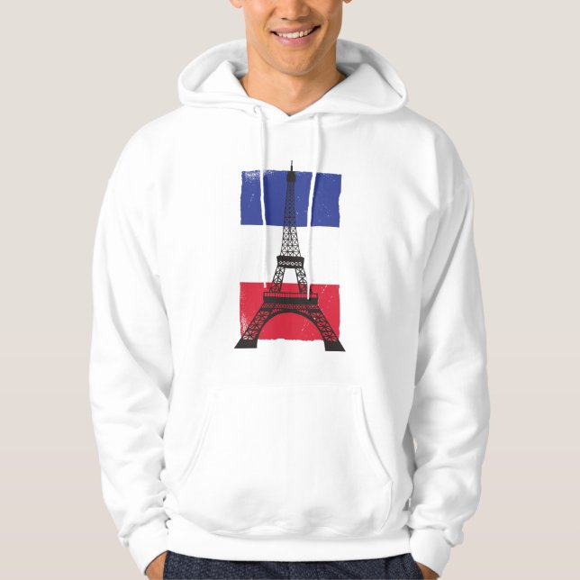 Frankrike Paris Fransk Flagga Hoodie (Framsida)