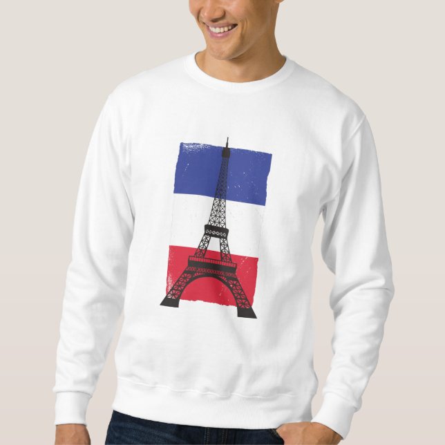 Frankrike Paris Fransk Flagga Lång Ärmad Tröja (Framsida)