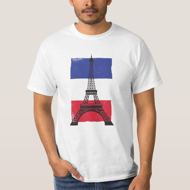Frankrike Paris Fransk Flagga T Shirt (Framsida)