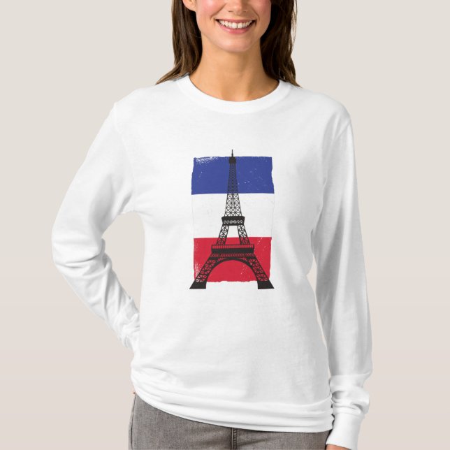 Frankrike Paris Fransk Flagga T Shirt (Framsida)
