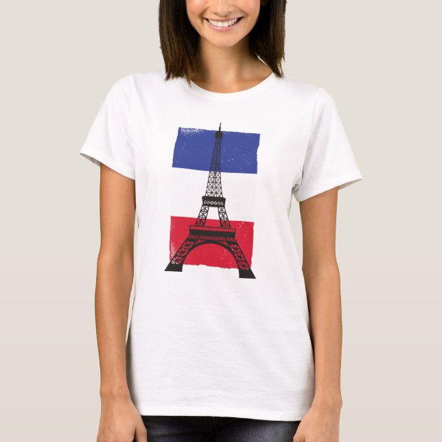 Frankrike Paris Fransk Flagga T Shirt (Framsida)