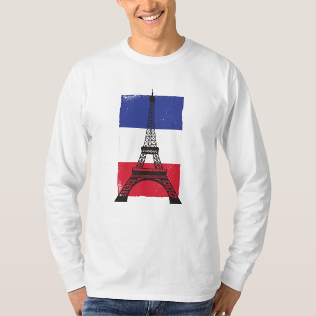 Frankrike Paris Fransk Flagga T Shirt (Framsida)