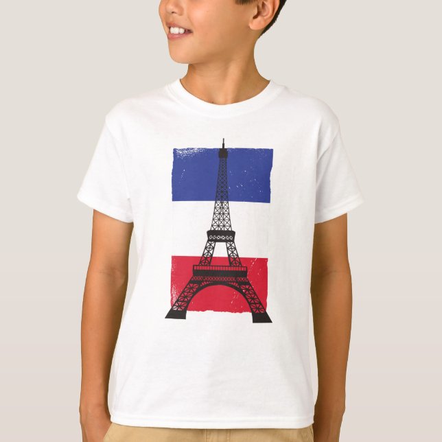 Frankrike Paris Fransk Flagga T Shirt (Framsida)