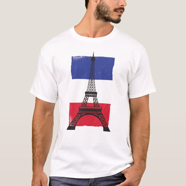 Frankrike Paris Fransk Flagga T Shirt (Framsida)