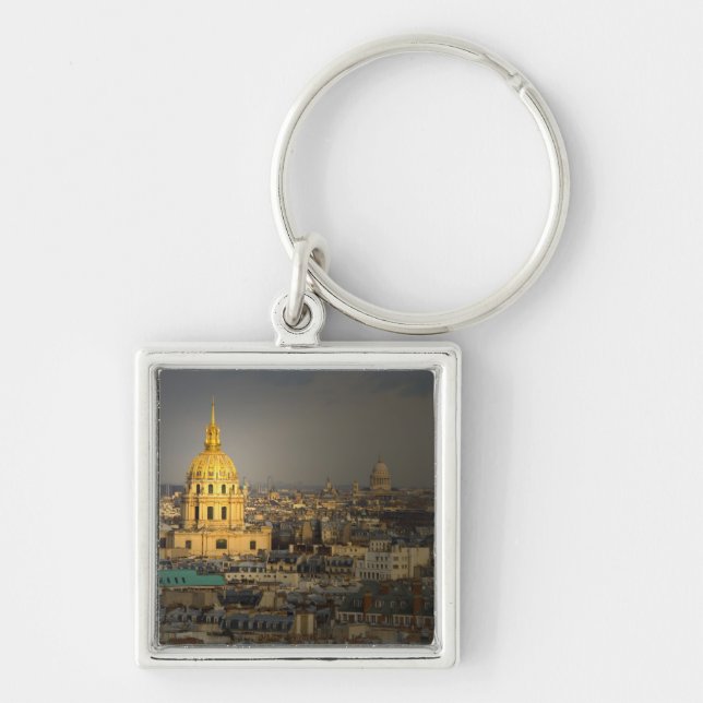 Frankrike, Paris. Les Invalides sett från Fyrkantig Silverfärgad Nyckelring (Framsidan)