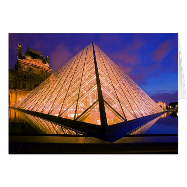 Frankrike, Paris. Louvremuseet i skymningen. 2 Hälsningskort (Framsidan Horizontal)