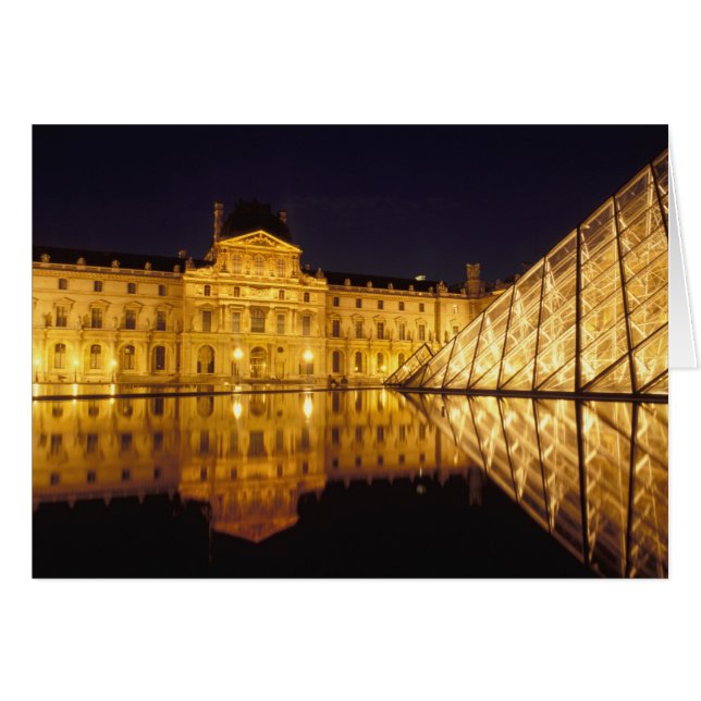 Frankrike, Paris, Louvren på natten. Hälsningskort (Framsidan Horizontal)