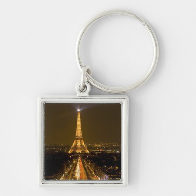 Frankrike, Paris. Nattlig vy av Eiffeltornet Fyrkantig Silverfärgad Nyckelring (Framsidan)