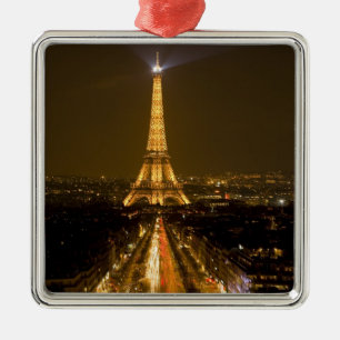Frankrike, Paris. Nattlig vy av Eiffeltornet Julgransprydnad Metall