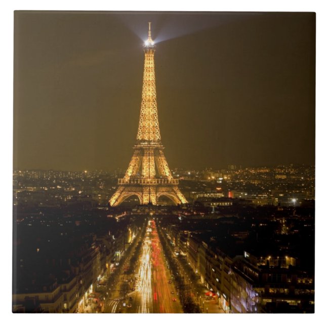 Frankrike, Paris. Nattlig vy av Eiffeltornet Kakelplatta (Framsidan)