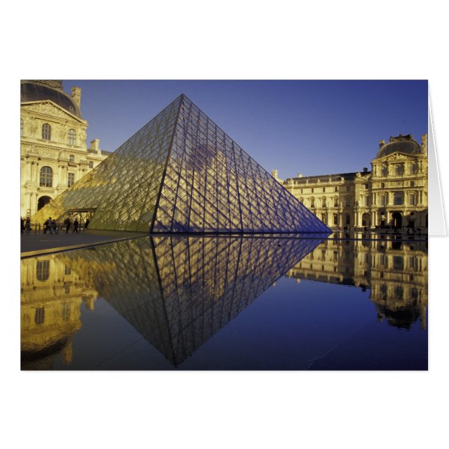 FRANKRIKE, Paris Reflektion, Pyramid. Louvren Hälsningskort (Framsidan Horizontal)