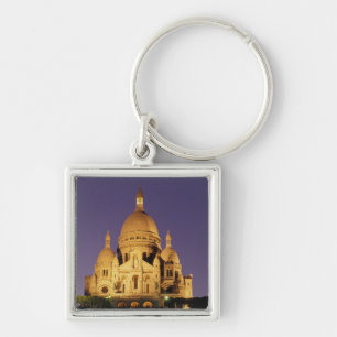 Frankrike, Paris, Sacré-Coeur i skymningen. Fyrkantig Silverfärgad Nyckelring