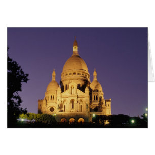 Frankrike, Paris, Sacré-Coeur i skymningen. Hälsningskort