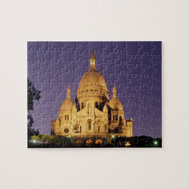 Frankrike, Paris, Sacré-Coeur i skymningen. Pussel (Horisontell)