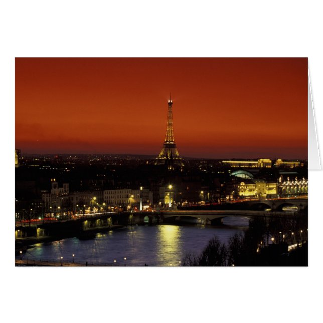Frankrike, Paris Solnedgångsutsikt över Eiffeltorn Hälsningskort (Framsidan Horizontal)