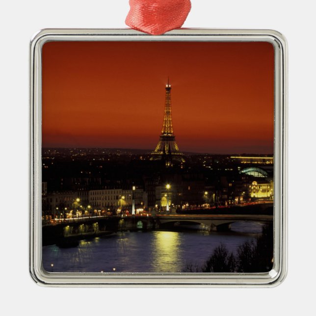 Frankrike, Paris Solnedgångsutsikt över Eiffeltorn Julgransprydnad Metall (Framsidan)