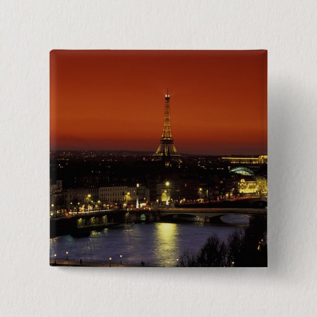 Frankrike, Paris Solnedgångsutsikt över Eiffeltorn Knapp (Framsida)