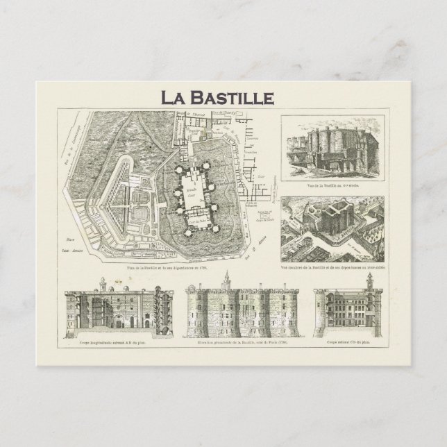Frankrike, plan och bilder i Bastille Vykort (Framsida)