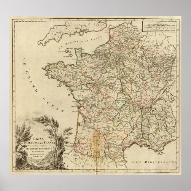 Frankrike Postal Roads Poster (Framsidan)