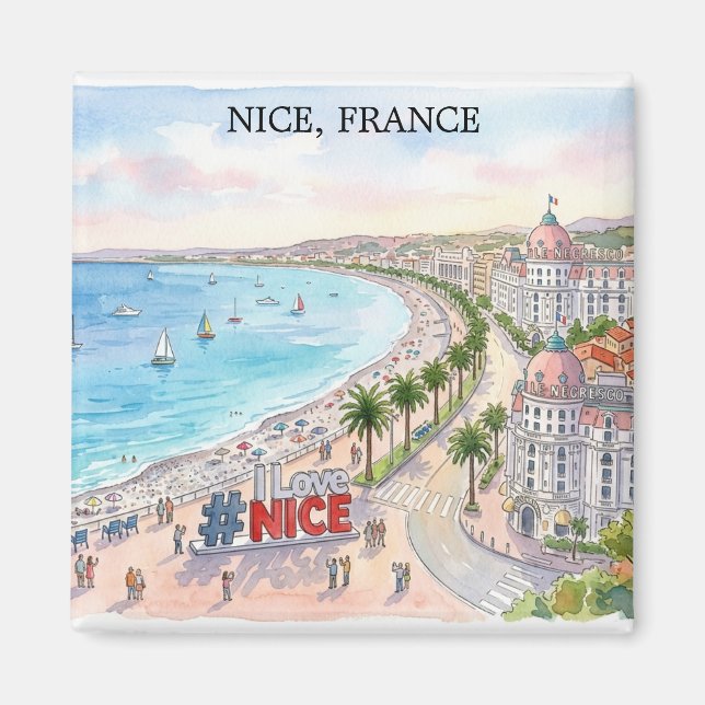 Frankrike Promenade des Anglais Akvarell Konst Magnet (Framsidan)