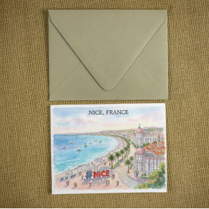 Frankrike Promenade des Anglais Akvarell Konst Vykort