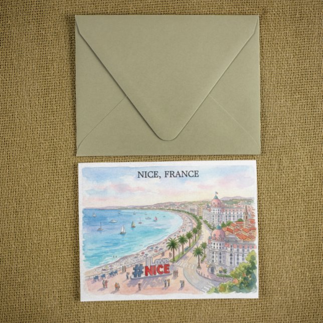 Frankrike Promenade des Anglais Akvarell Konst Vykort (France Promenade des Anglais Watercolor Art Postcard)