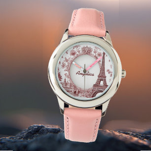 Frankrike Resa Eiffeltornet Pastell Rosa Paris Drö Armbandsur