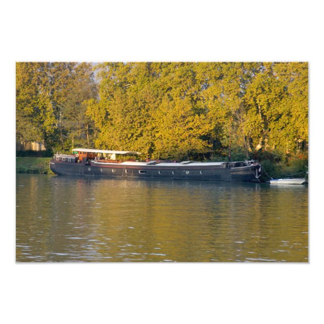 Frankrike, Rhônefloden, nära Avignon, pråm längs Fototryck (Framsidan)