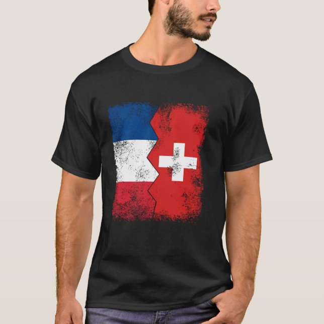 Frankrike Schweiz Flaggor Halvschweiziska Franskar T Shirt (Framsida)
