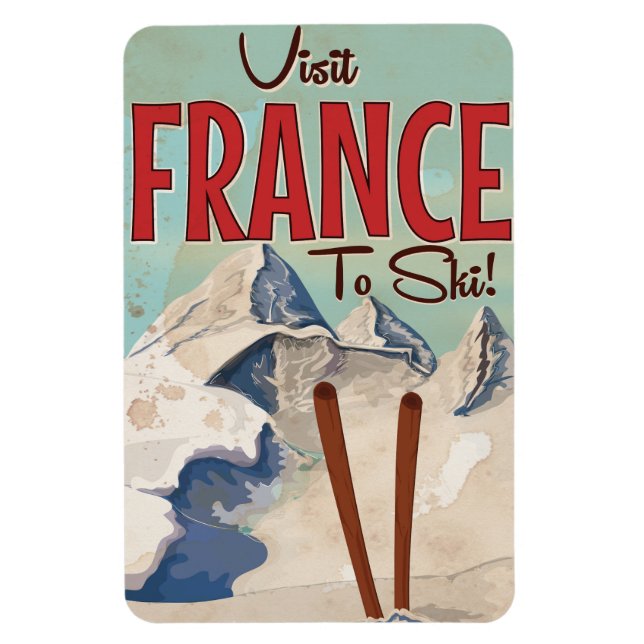 Frankrike skidåkning vintage resaffisch magnet (Vertikal)