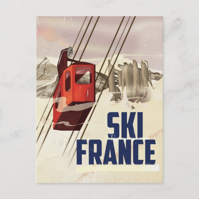 Frankrike skidåkning vintage resaffisch. vykort (Framsida)