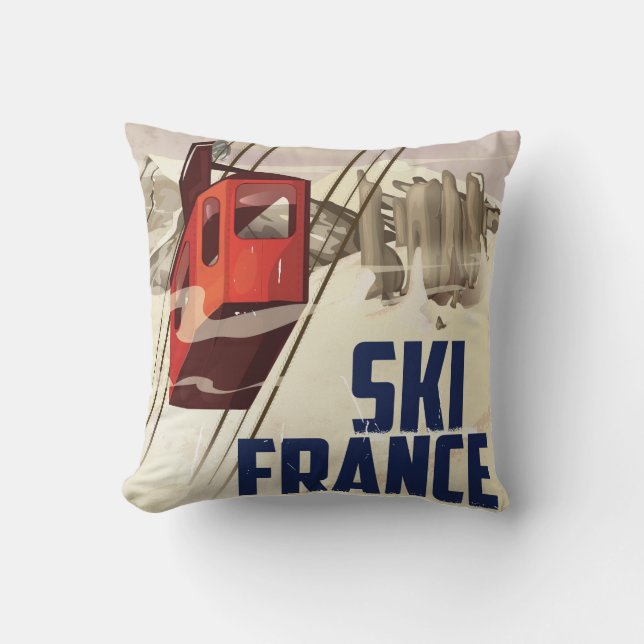 Frankrike skidåkning vintage reseposter. kudde (Framsida)