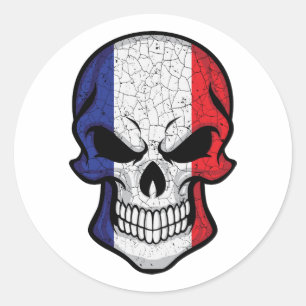 Frankrike Smiling Skull Flagga Runt Klistermärke