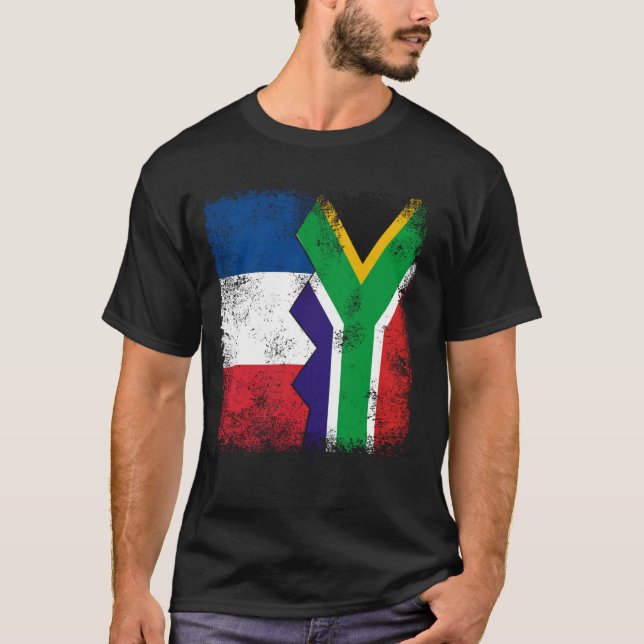 Frankrike South Afrika Flaggor, sydafrikanska Fran T Shirt (Framsida)
