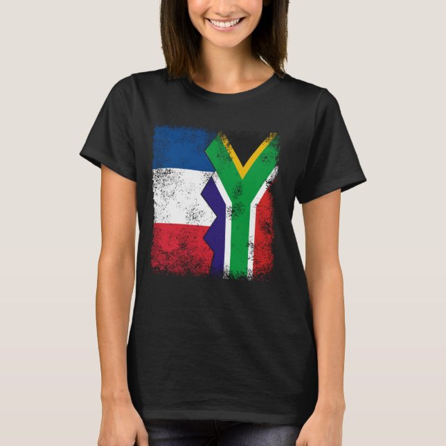 Frankrike South Afrika Flaggor, sydafrikanska Fran T Shirt (Framsida)