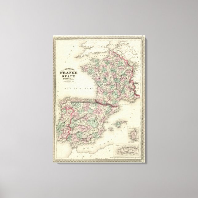 Frankrike, Spanien och Portugal Canvastryck (Framsida)
