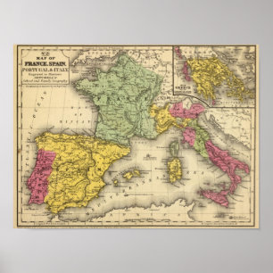 Frankrike, Spanien, Portugal, Italien Poster