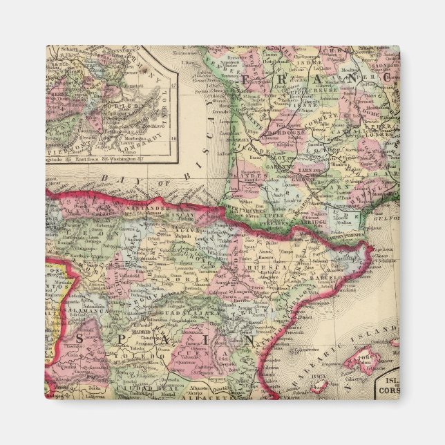 Frankrike, Spanien, Portugal Karta av Mitchell Magnet (Framsidan)