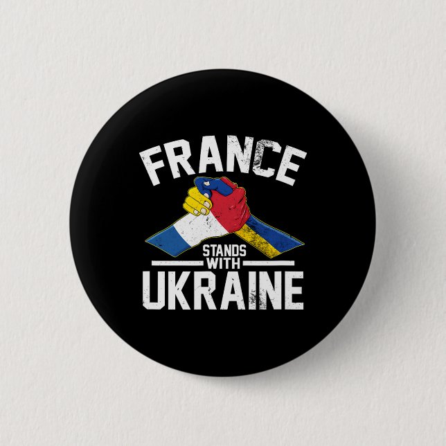 Frankrike Står Med Ukraina Ukrainsk Fransk Flagga  Knapp (Framsida)